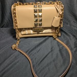 MICHAEL Michael Kors Beige Crossbody with Gold Chain & Animal Print Accent